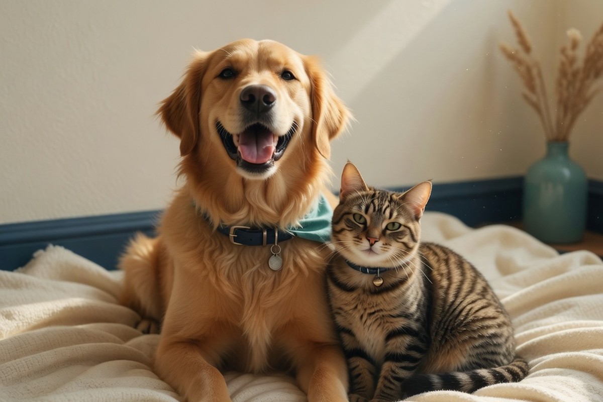 Happy dog and cat together